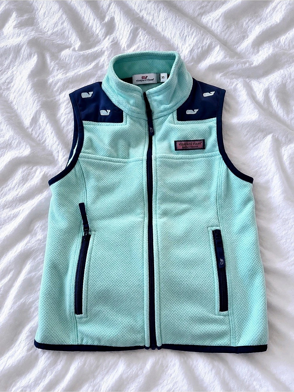 Vineyard Vines Westerly Fleece Vest Blue & Green Size kids XS